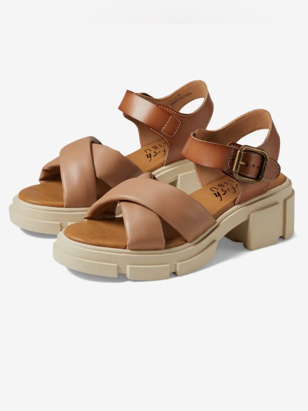 🆕 Blowfish Malibu Comilla Chunky Strap Tan Platform Sandal Heels SZ 7.5